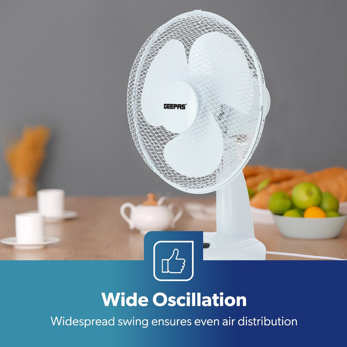 12" White Electric Table Fan With 3-Speed and Oscillation