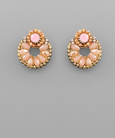 Beaded Gemstone Hoop Stud Earrings