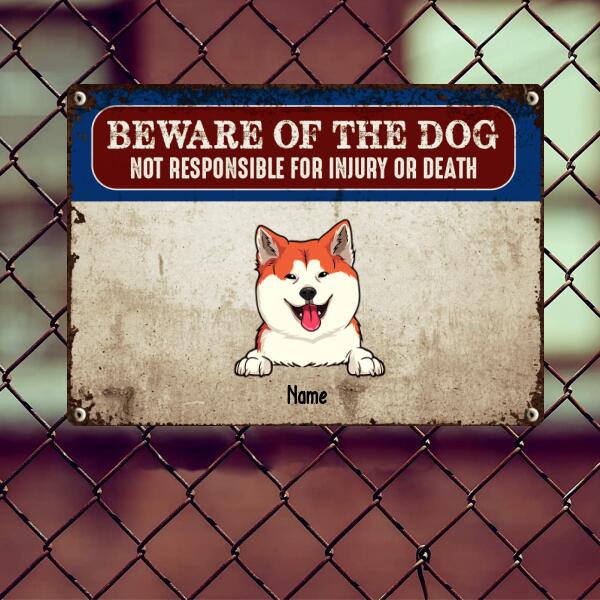 Beware Of The Dog Metal Yard Sign, Gifts For Dog Lovers, Not Responsible For Injury Or Death Funny Warning Sign