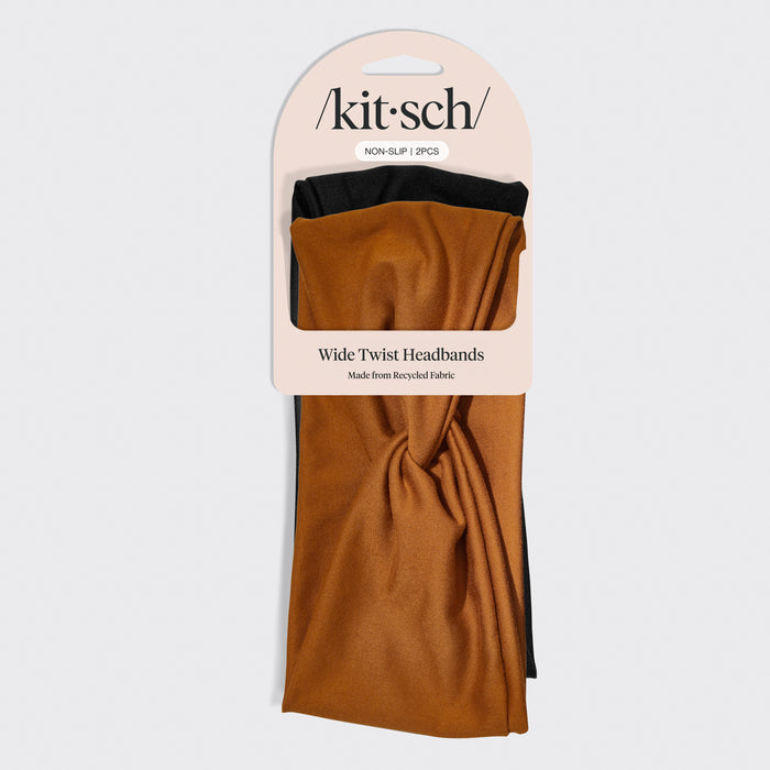 KITSCH Black & Camel Wide Headbands 2pc Set β packaging shot of black and camel wide headband 2-piece set β classic coordinating colors for any outfit