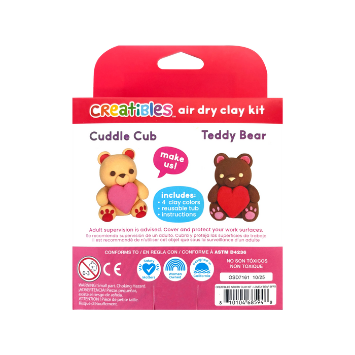 Back of packaging of OOLY Creatibles Air Dry Clay BFFs Kit - Lovely Bears