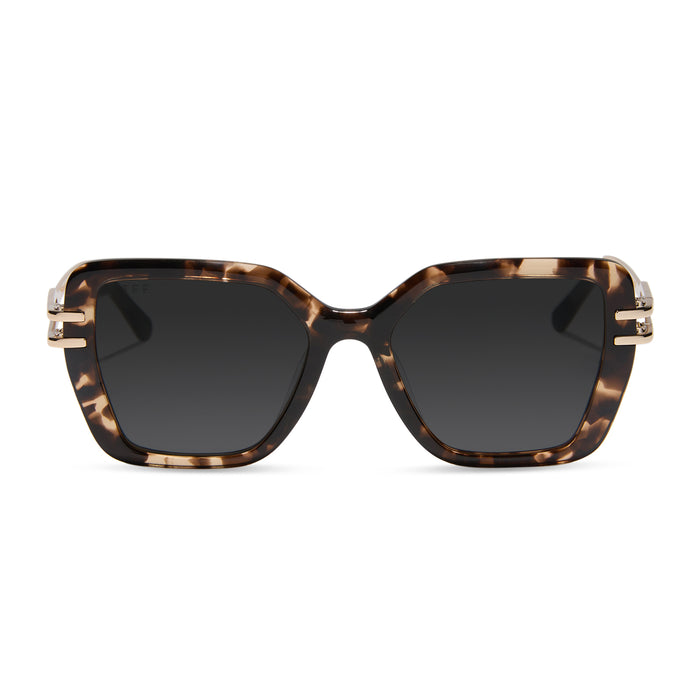 diff eyewear dasha square oversized sunglasses with a espresso tortoise and gold frame front view