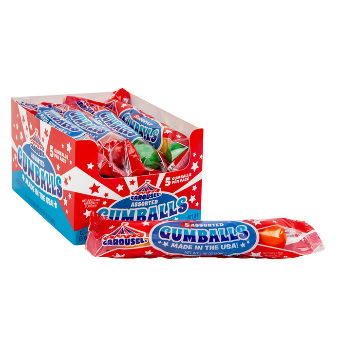 Ford Gum Carousel Assorted Gumballs 5 Piece Tubes - 12 Count