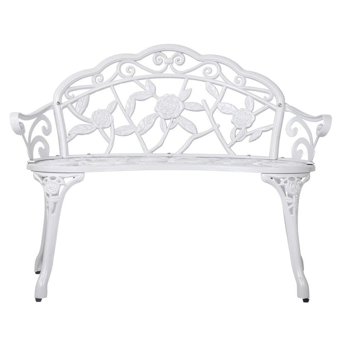Gardeon Outdoor Garden Bench Seat 100cm Cast Aluminium Outdoor Patio Chair Vintage White -Home Living Store - -