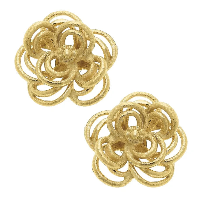 Gold Open Flower Earrings