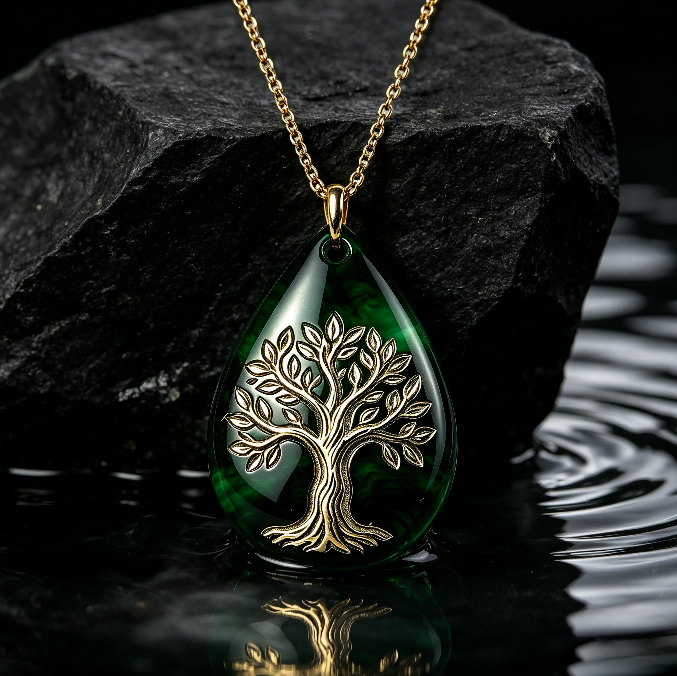 Handmade Puffy Water Drop Tree of Life Pendant with Hole Resin Mold