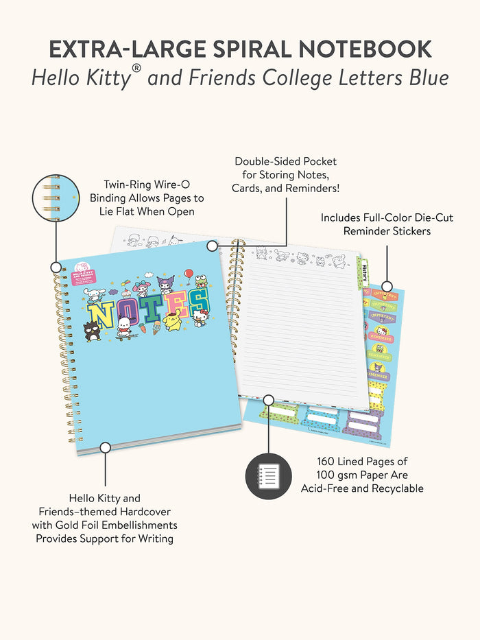 Hello Kitty and Friends x Studio Oh! College Letters Blue Extra-Large Spiral Notebook Stationery Studio Oh!