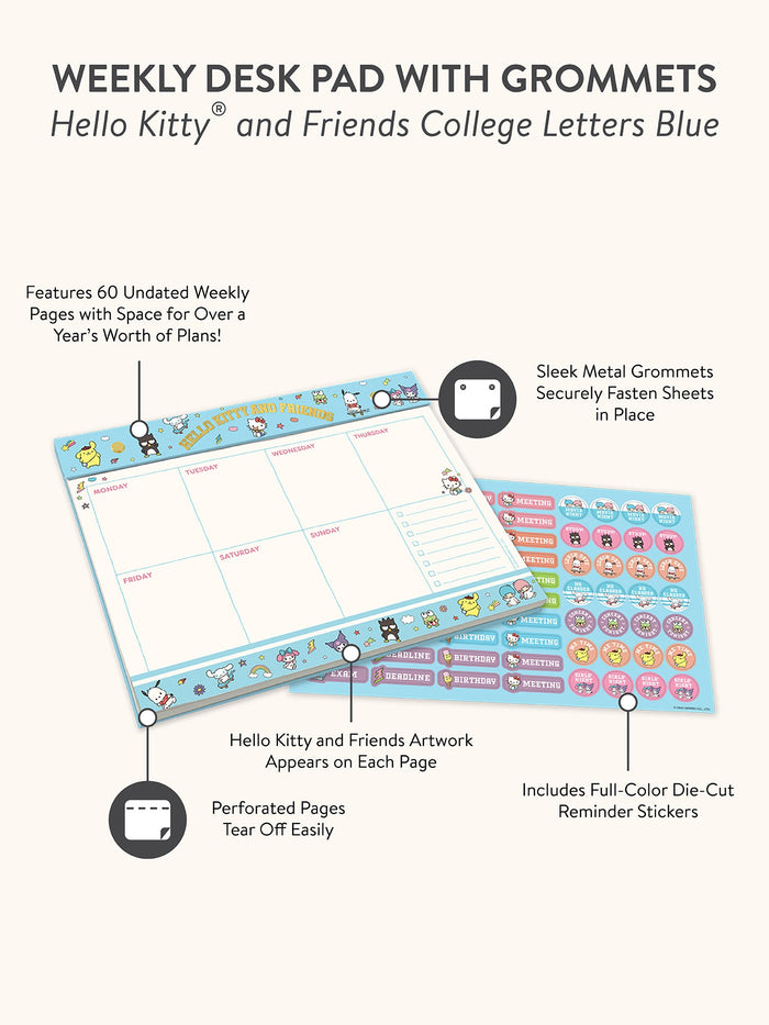 Hello Kitty and Friends x Studio Oh! College Letters Blue Weekly Desk Pad Stationery Studio Oh!
