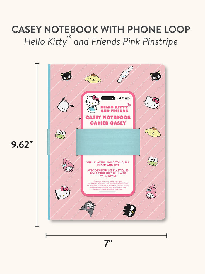 Hello Kitty and Friends x Studio Oh! Pink Pinstripe Casey Notebook with Phone Loop Stationery Studio Oh!