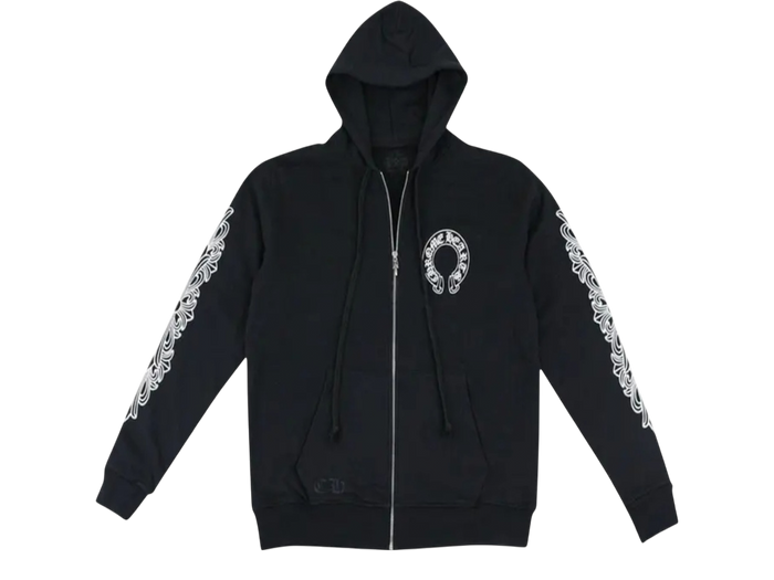 Horseshoe Floral Cross-Sleeve Zip Up Hoodie