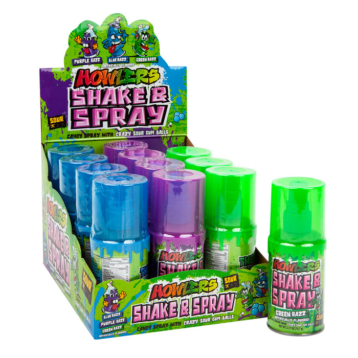 Howlers Sour Shake and Spray Candy with Gum Balls - 12 Count