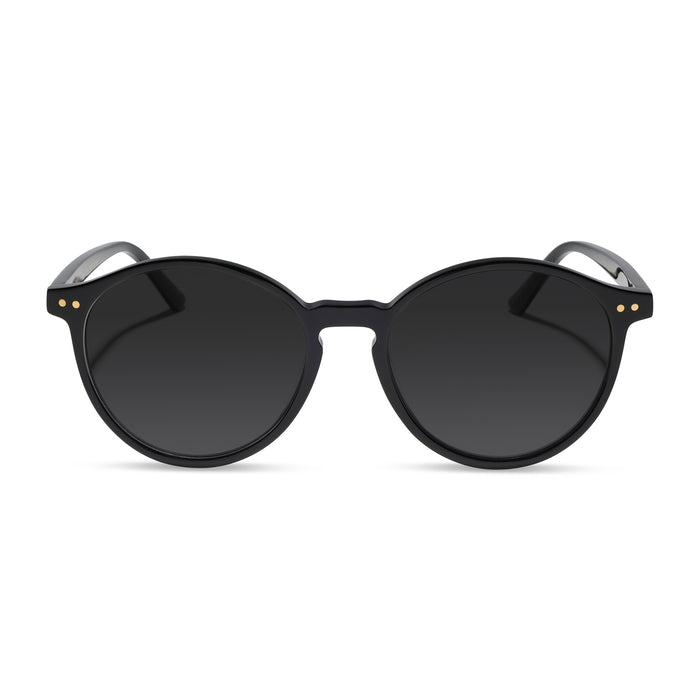 diff eyewear joanie round prescription sunglasses with a black acetate frame front view