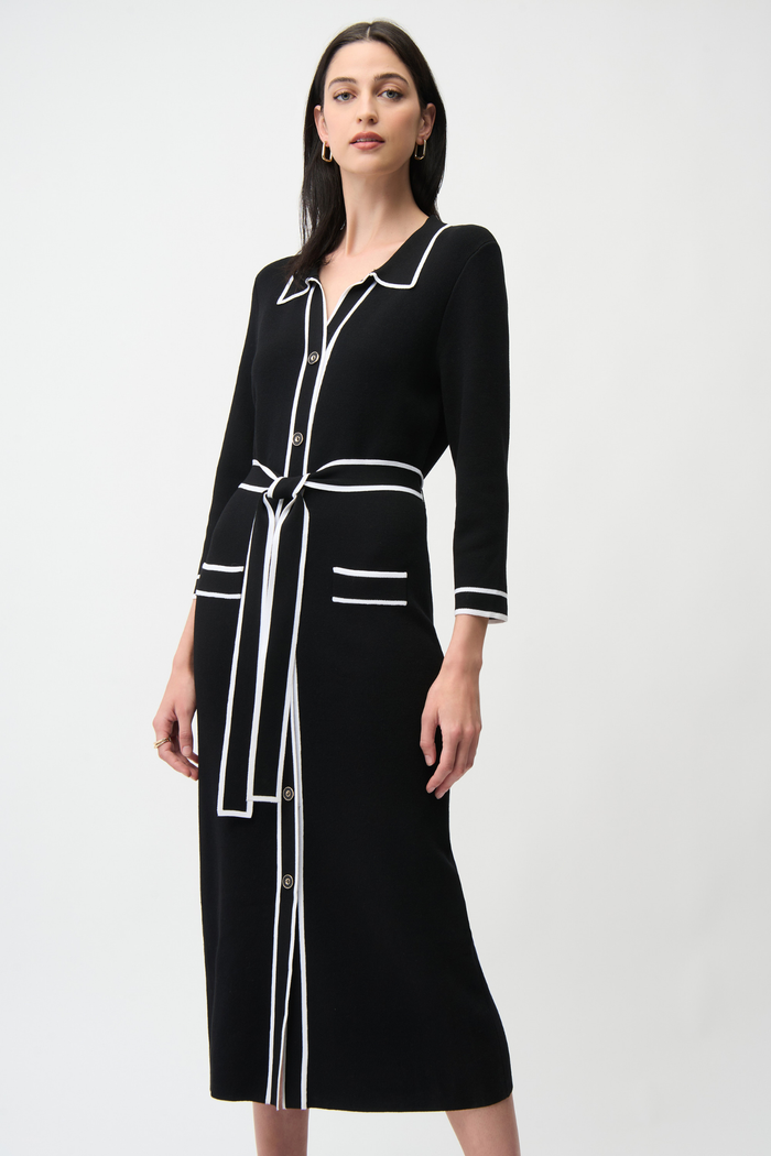 Joseph Ribkoff 261944 black and vanilla viscose dress with modern contrast design