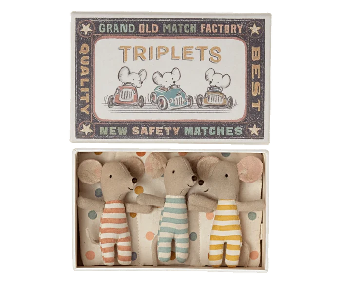 Maileg Triplets, Baby Mice in Matchbox