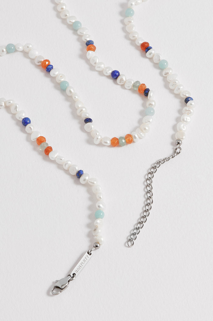 Men's Pearl and Mixed Gemstone Necklace