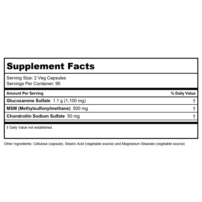 Now Foods Glucosamine & MSM 180 Vcaps - 3279 - Supplement Facts panel