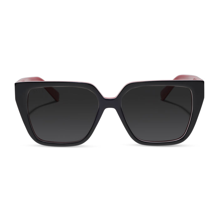 diff eyewear olive square prescription sunglasses in black, white, and red acetate frame front view
