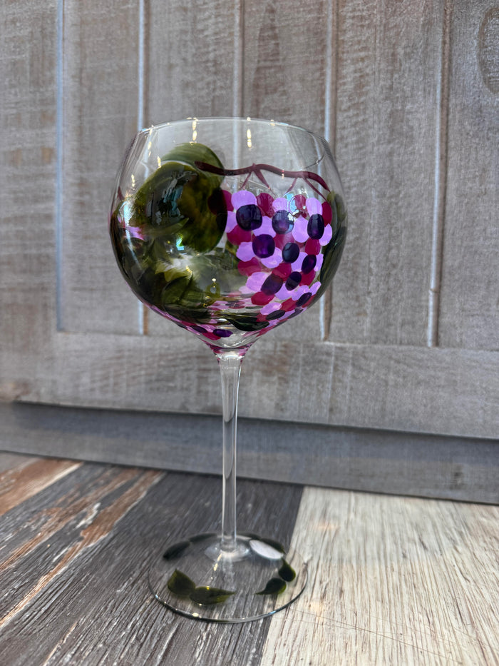 Painted Floral Purple Wineglass
