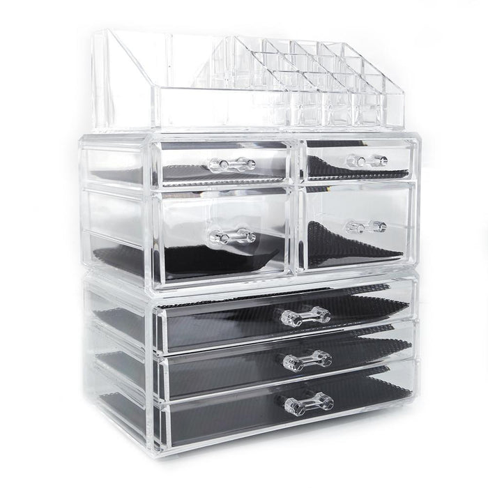 SF-1122-3 Plastic Cosmetics Storage Rack 4 Small Drawers and 3 Larger Drawers Transparent