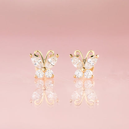 14k Fine Milky Butterfly Studs
