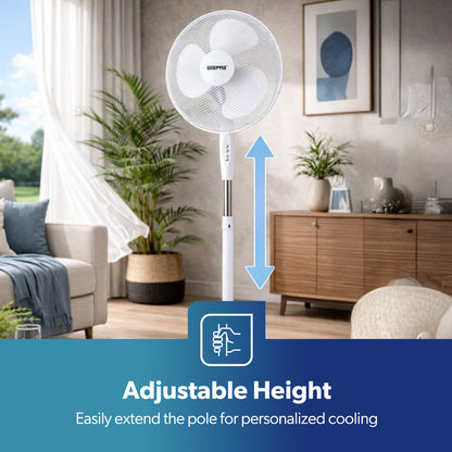 16 Inch White Oscillating Electric Pedestal Fan