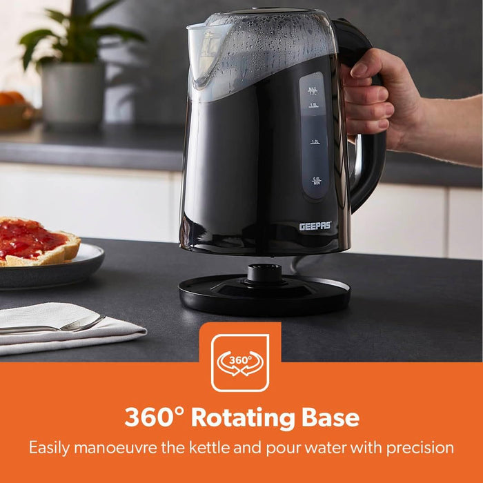 1.7L LED Illuminated Black Plastic Electric Kettle