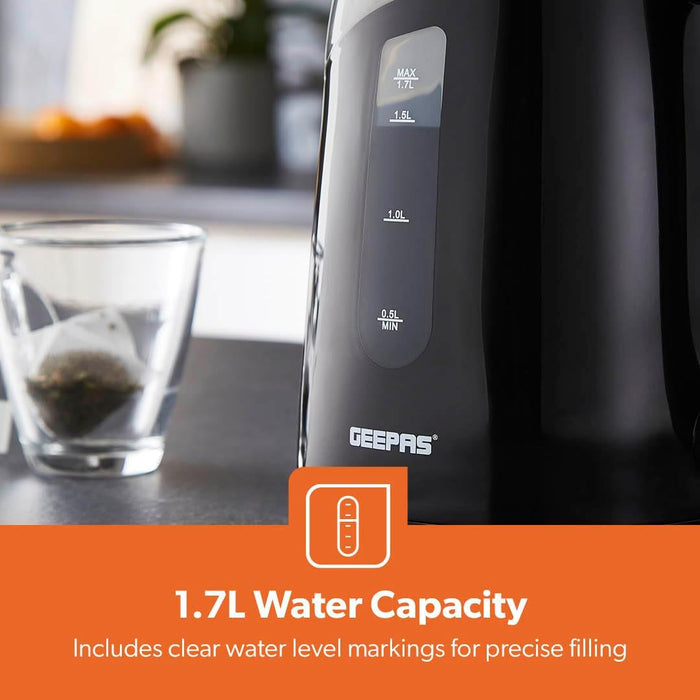 1.7L LED Illuminated Black Plastic Electric Kettle