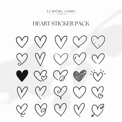 20 Black Heart Stickers | PNG + SVG Icons | Minimalist Digital Stickers | Transparent & Scalable