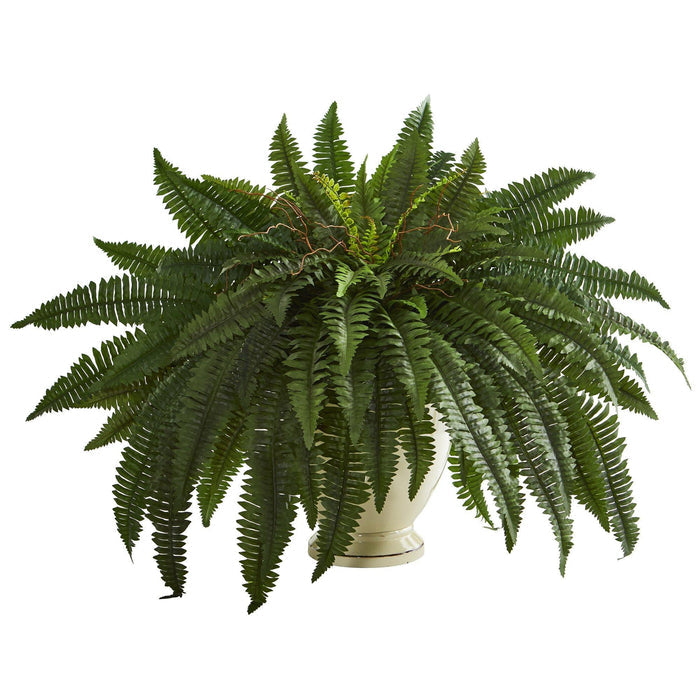 27” Double Boston Fern Artificial Plant in Decorative Urn