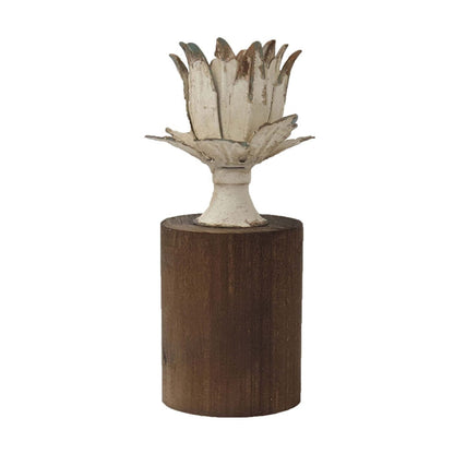 Adeen Candle Holder Metal Flower in Bloom with Wooden Base by Urban Style-#product_category#-Home Living Store