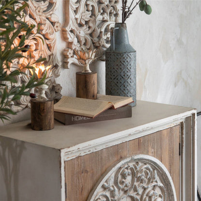 Adeen Candle Holder Metal Flower in Bloom with Wooden Base by Urban Style-#product_category#-Home Living Store