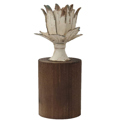 Adeen Candle Holder Metal Flower in Bloom with Wooden Base by Urban Style-#product_category#-Home Living Store