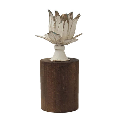 Adeen Candle Holder Metal Flower in Bloom with Wooden Base by Urban Style-#product_category#-Home Living Store