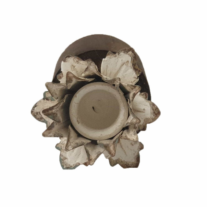 Adeen Candle Holder Metal Flower in Bloom with Wooden Base by Urban Style-#product_category#-Home Living Store