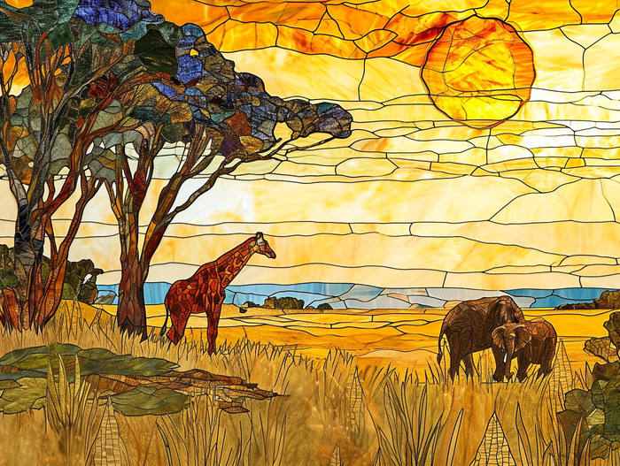African Savanna in Stained Glass