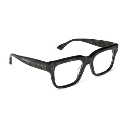 emily in paris x diff eyewear featuring the alfie rectangle prescription glasses with a black tortoise frame angled view