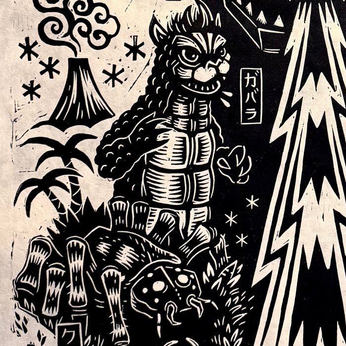 All Monsters Attack Linocut Poster