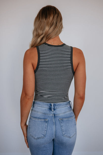 April Striped Bodysuit - Charcoal Mix