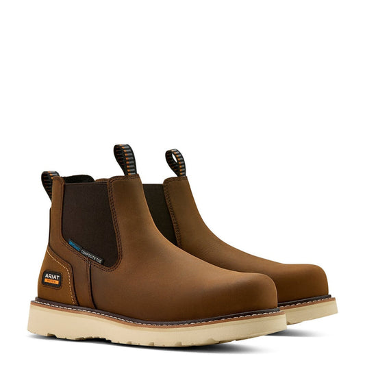 Ariat Men's Rebar Wedge 6" Waterproof EH Comp Toe Chelsea Boot Work Boots Ariat Distressed Brown 10 2E