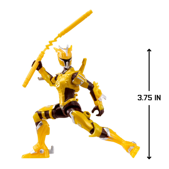 Yellow and brown action figure with a measurement label on a white background