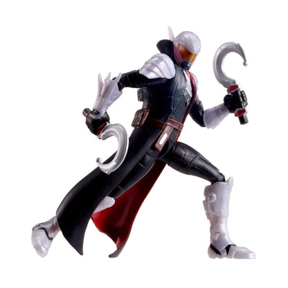 Action figure with a cape and weapons on a white background