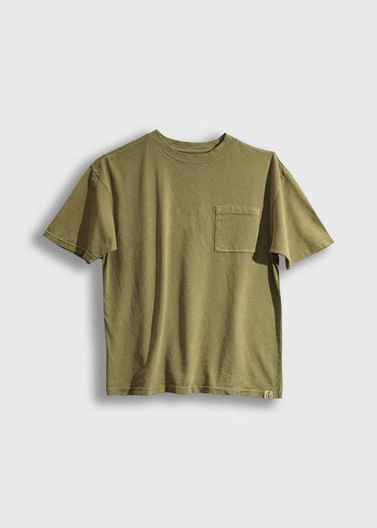 Men’s 7.6 oz cotton, green pocket tee with boxy fit and chest pocket, heavyweight everyday t-shirt with clean workwear style and soft feel