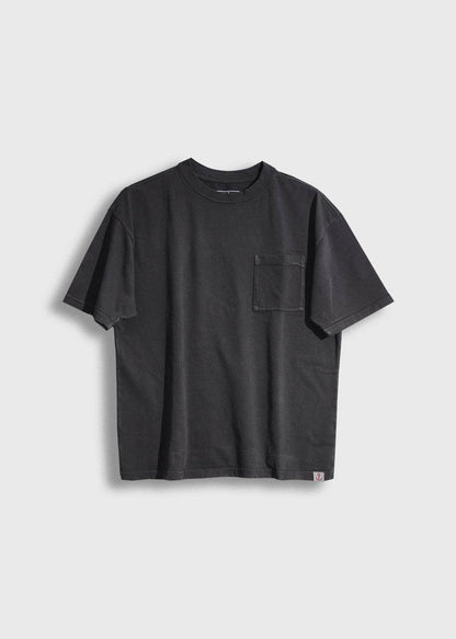 Men’s 7.6 oz cotton, black pocket tee with boxy fit and chest pocket, heavyweight everyday t-shirt with clean workwear style and soft feel