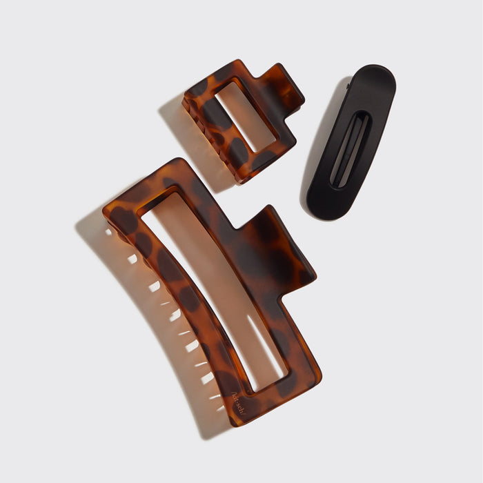 KITSCH Assorted Rectangle Claw Clips 3pc Set - Black & Tort - product detail