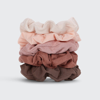 KITSCH Assorted Textured Scrunchies 5pc Set in Terracotta — product flat lay showing all 5 terracotta scrunchies — earth-toned mix for warm seasonal looks