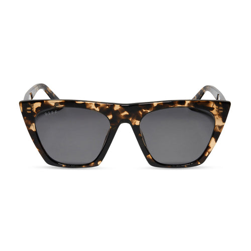 diff eyewear avril cat eye sunglasses with a espresso tortoise frame and grey lenses front view