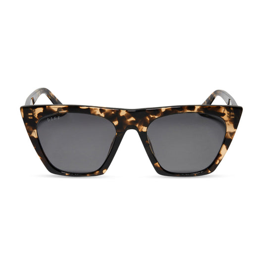 diff eyewear avril cat eye sunglasses with a espresso tortoise frame and grey lenses front view