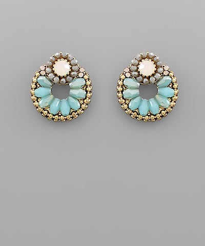 Beaded Gemstone Hoop Stud Earrings