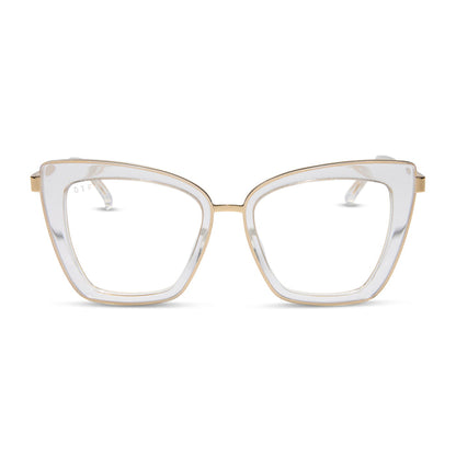 diff eyewear featuring the becky iv cat eye prescription glasses with a clear crystal with gold frame front view