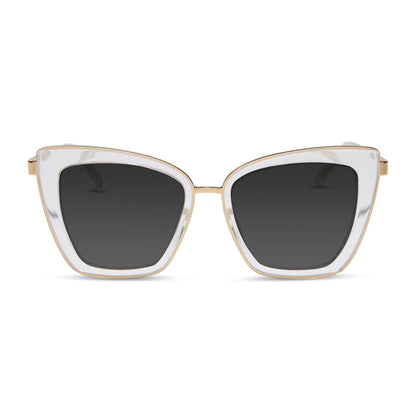 diff eyewear featuring the becky iv cat eye prescription sunglasses with a clear crystal with gold frame front view